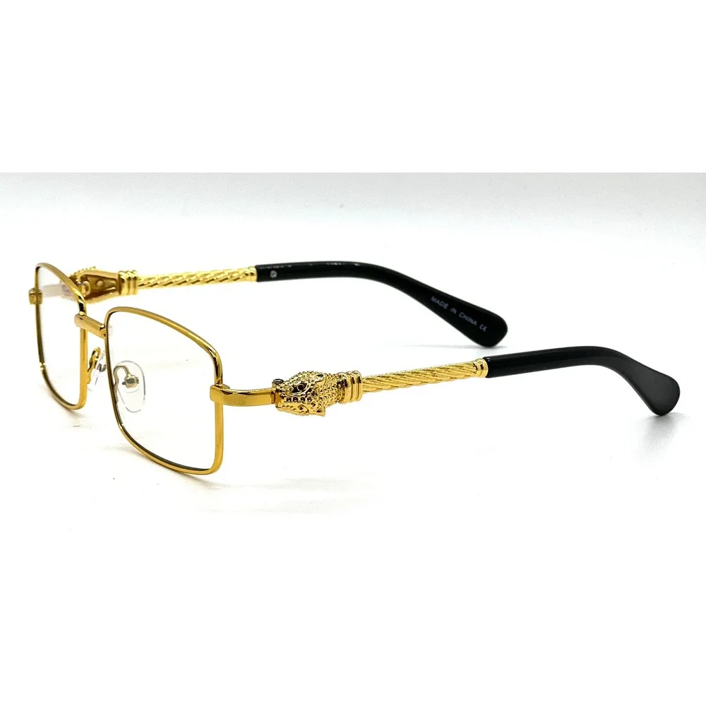 Gold Sunglasses Mens Rectangle Frame Fashion Clear‎ Eye Glasses Hip Hop Street